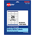 Avery® Permanent Labels With Sure Feed®, 94221-WMP50, Rectangle, 1" x 2-1/2", White, Pack Of 1,200