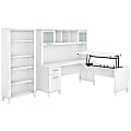 Bush Furniture Somerset 72"W 3-Position Sit-To-Stand L-Shaped Desk With Hutch And Bookcase, White, Standard Delivery
