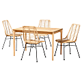 Baxton Studio Manhattan Modern Bohemian Rattan And Finished Wood 5-Piece Dining Set, Natural Oak