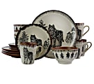 Elama 16-Piece Stoneware Dinnerware Set, Taupe/Majestic Wolf