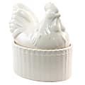 Martha Stewart Stoneware Sculpted Rooster Covered Oval Baker, 6”, Cream