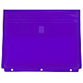 JAM Paper® Plastic 3-Hole Punch Binder Envelopes, 9-1/2" x 11 1/2", Hook & Loop Closure, Purple, Pack Of 12 Envelopes