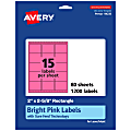 Avery® Printable Labels With Sure Feed® Technology, 94235-BPP80, Rectangle, 2" x 2-5/8", Matte Bright Pink, Pack of 1200 1 thumbnail image