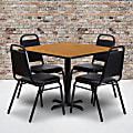 Flash Furniture Square Table With 4 Trapezoidal-Back Banquet Chairs, 30" x 36", Natural/Black 1 thumbnail image