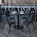 Flash Furniture Round Table With 4 Banquet Chairs, 30" x 36", Black