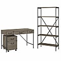 kathy ireland® Home by Bush Furniture Ironworks 48"W Writing Desk With Mobile File Cabinet And 5-Shelf Bookcase, Restored Gray, Standard Delivery 1 thumbnail image