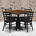 Flash Furniture Square Table With X-Base And 4 Ladder-Back Chairs, 30" x 36", Walnut/Black