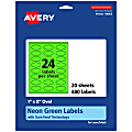 Avery® Print-To-The-Edge Labels With Sure Feed® Technology And Easy Peel® Label Feature, 94053-NGP20, Oval, 1" x 2", Matte Neon Green, Pack of 480 1 thumbnail image