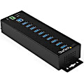 StarTech.com 10 Port USB Hub w/ Power Adapter - Metal Industrial USB 3.0 Data Hub - Din Rail, Wall & Desk Mount USB 3.1 Gen 1 5Gbps Hub