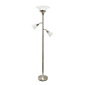 Lalia Home Torchiere Floor Lamp With 2 Reading Lights, 71"H, Brushed Nickel/White