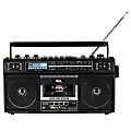QFX Bluetooth Cassette Radio Boom Box with USB Recording and Built-in Microphone, 7-1/4”H x 4”W x 13-13/16”D, Black, J-230BT