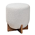 Baxton Studio Fisk Japandi Ottoman Footstool, 18-1/8”H x 16-1/8”W x 16-1/8”D, Light Gray/Walnut Brown