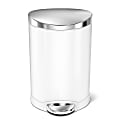 simplehuman Semi-Round Steel Step Trash Can, 1.6 Gallons, White With Stainless Steel Lid