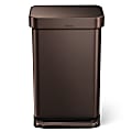 simplehuman Rectangular Stainless-Steel Step Trash Can With Liner Pocket, 25 13/16"H x 15 15/16"W x 13 5/16"D, 11.89 Gallons, Dark Bronze