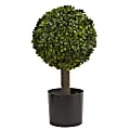 Nearly Natural Boxwood Ball Topiary 21”H Artificial Tree With Pot, 21”H x 11”W x 11”D, Green