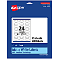 Avery® Permanent Labels With Sure Feed®, 94053-WMP25, Oval, 1" x 2", White, Pack Of 600