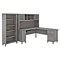 Bush Furniture 72"W L-Shaped Desk With Hutch And 5-Shelf Bookcase, Platinum Gray, Standard Delivery 1 thumbnail image