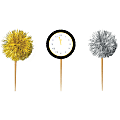 Amscan New Year's Tinsel And Clock Wood Picks, 3-1/2" x 1-3/4", Multicolor, Pack Of 32 Picks