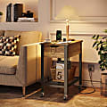 Bestier Narrow Rectangular Mobile End Table With Charging Station And Removable Laptop Desk, 25-11/16”H x 23-5/8”W x 14-1/4”D, Rustic Oak/Black 1 thumbnail image