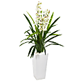 Nearly Natural Cymbidium Orchid 54”H Artificial Plant With Tower Planter, 54”H x 24”W x 24”D, Green/White