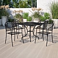 Flash Furniture Commercial-Grade Square Indoor/Outdoor Metal Patio Table Set With 4 Round-Back Chairs, 28-3/4"H x 35-1/2"W x 35-1/2"D, Black