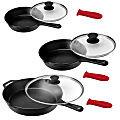 MegaChef Pre-Seasoned 9-Piece Cast Iron Skillet Set, Black/Red