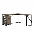 Bush Furniture Refinery 62"W L-Shaped Industrial Desk With 3-Drawer Mobile File Cabinet, Restored Gray, Standard Delivery