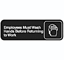 Vollrath Employee Hand Wash Sign, 3" x 9", Black/White