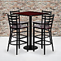 Flash Furniture Square Laminate Table Set With 4 Ladder-Back Metal Barstools, 42"H x 30"W x 30"D, Mahogany