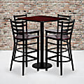 Flash Furniture Square Laminate Table Set With 4 Ladder-Back Metal Barstools, 42"H x 30"W x 30"D, Mahogany 1 thumbnail image