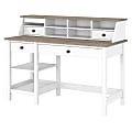 Bush Furniture Mayfield 54"W Computer Desk With Shelves And Desktop Organizer, Pure White/Shiplap Gray, Standard Delivery