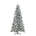 Nearly Natural Flocked Livingston Fir 120”H Artificial Christmas Tree With Pine Cones, LED Lights And Bendable Branches, 120”H x 30”W x 30”D, Green