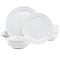 Martha Stewart 12-Piece Fine Ceramic Rimmed Dinnerware Set, White