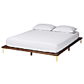 Baxton Studio Channary Mid-Century Modern Transitional Bed Frame, Queen, 7-1/2”H x 66-5/16”W x 86-5/8”D, Walnut Brown/Gold