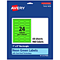 Avery® Print-To-The-Edge Labels With Sure Feed® Technology And Easy Peel® Label Feature, 94220-NGP40, Rectangle, 1" x 2", Matte Neon Green, Pack of 960