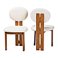 Baxton Studio Kacela Boucle Fabric and Wood Dining Chairs, Cream/Walnut Brown, Set Of 2 Chairs