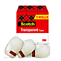 Scotch Transparent Tape, 3/4 in x 1000 in, 3 Tape Rolls, Clear, Home Office and School Supplies