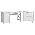 Bush Furniture Key West 54"W Computer Desk With Storage And 2-Drawer Lateral File Cabinet, Pure White Oak, Standard Delivery