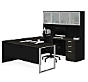 Bestar Pro-Concept Plus 72"W U-Shaped Executive Computer Desk With Pedestal And Frosted Glass Door Hutch, Deep Gray/Black 1 thumbnail image