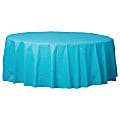 Amscan 77017 Solid Round Plastic Table Covers, 84", Caribbean Blue, Pack Of 6 Covers