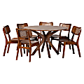 Baxton Studio Linnet Mid-Century Modern Wood and Rattan 7-Piece Dining Set, Walnut Brown/Brown 1 thumbnail image