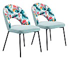 Zuo Modern Bethpage Dining Chairs, Multicolor Print/Green/Black, Set Of 2 Chairs