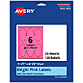 Avery® Printable Labels With Sure Feed® Technology, 94058-BPP20, Oval, 4-1/4" x 2-1/2", Matte Bright Pink, Pack of 120 1 thumbnail image