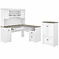 Bush Furniture Fairview 60"W L-Shaped Desk With Hutch And Storage Cabinet With File Drawer, Shiplap Gray/Pure White, Standard Delivery 1 thumbnail image
