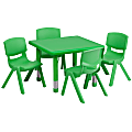 Flash Furniture 24'' Square Plastic Height-Adjustable Activity Tables With 4 Chairs, Green 1 thumbnail image