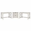 Bush Furniture Key West 48"W 2-Person Computer Desk Set With Lateral File Cabinet, Linen White Oak, Standard Delivery