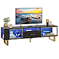 Bestier Modern Glossy TV Stand For 75" TVs With Half-Glass Drawer & LED Lights, 19-1/8"H x 70-1/16"W x 17-1/8"D, Black/Gold
