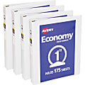 Avery® Economy View Binder, 1" Ring, 8 1/2" x 11", White, Pack Of 4