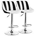 Elama Adjustable Faux Leather Bar Stools, Striped Black/White/Chrome, Set Of 2 Stools