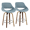 LumiSource Fabrico Counter Stools, Blue Seat/Walnut Frame/Silver Round Footrest, Set Of 2 Stools 1 thumbnail image